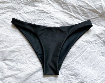 Ribbed Black Medium Coverage Bikini Bottom | Seamless Bikini, Black Bikini Bottom, Cheeky Bikini Bottom, Handmade Bikini, Ribbed Bikini