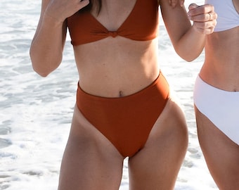 Rust Orange High Waisted Bikini Bottom | High Waisted Bikini, Cheeky Bikini, Medium Coverage Bikini, Handmade Seamless Bikini, Orange Bikini