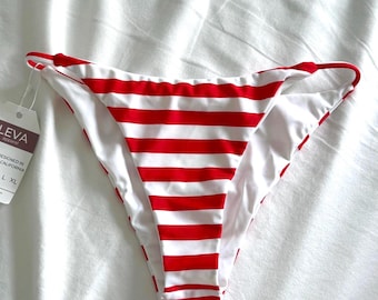 Red & White Striped String Bikini Bottom, Size Small | USA Bikini, America Bikini, 4th of July, Handmade Swimwear, Cheeky Bikini, Flag Swim