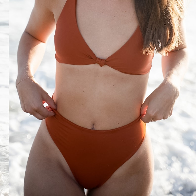 Rust Orange Knot Bikini Top Seamless Bikini Minimalist Bikini Handmade Bikini Adjustable Bikini String Bikini Women's Swimsuit image 3