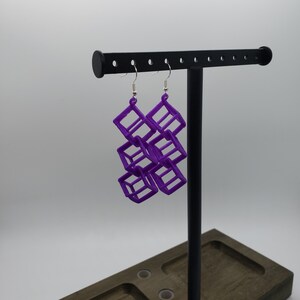 3D Printed Purple Cube Earrings