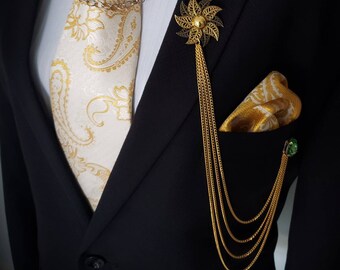 Gift Wrapped Feather Jewellery Suit Accessory Business Gift Gold Lapel Pin for Men