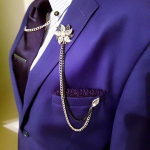 Elegant Lapel Pin Badge With Black silver Chains Brooch Pin for