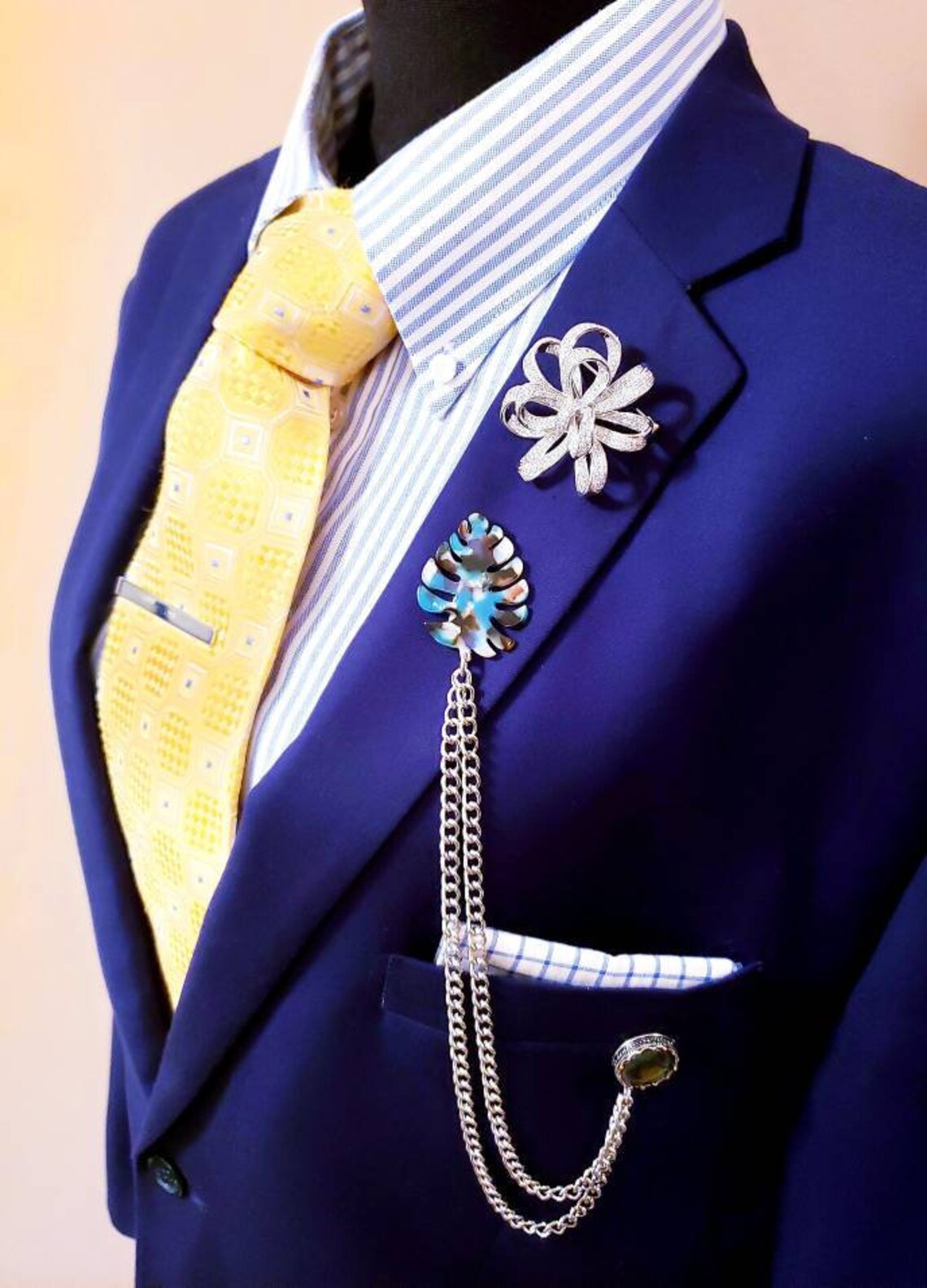 Elegant Leaf Lapel Pin Badge with Silver Chains Brooch Pin for Etsy