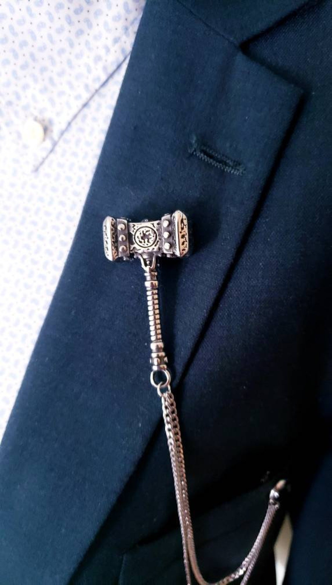 Silver Hammer Lapel Pin Badge With Silver Chains/black Etsy