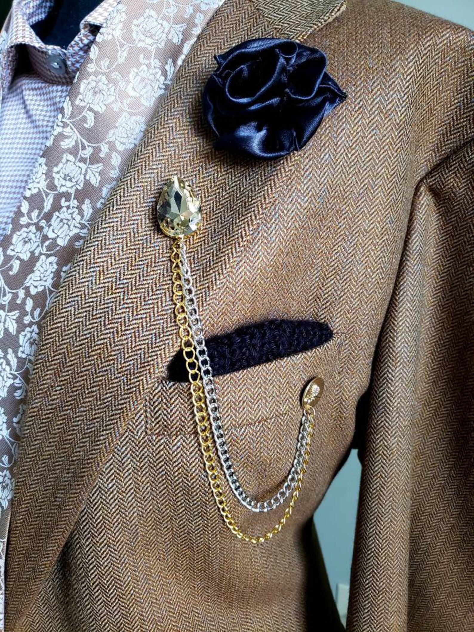 Elegant Crystal Lapel Pin Badge With Silver/gold Chains Brooch Etsy