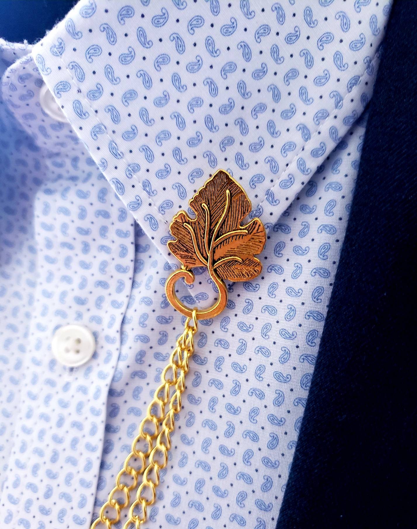Elegant Leaf Lapel Pin Badge with Gold Chains Brooch Pin for Etsy