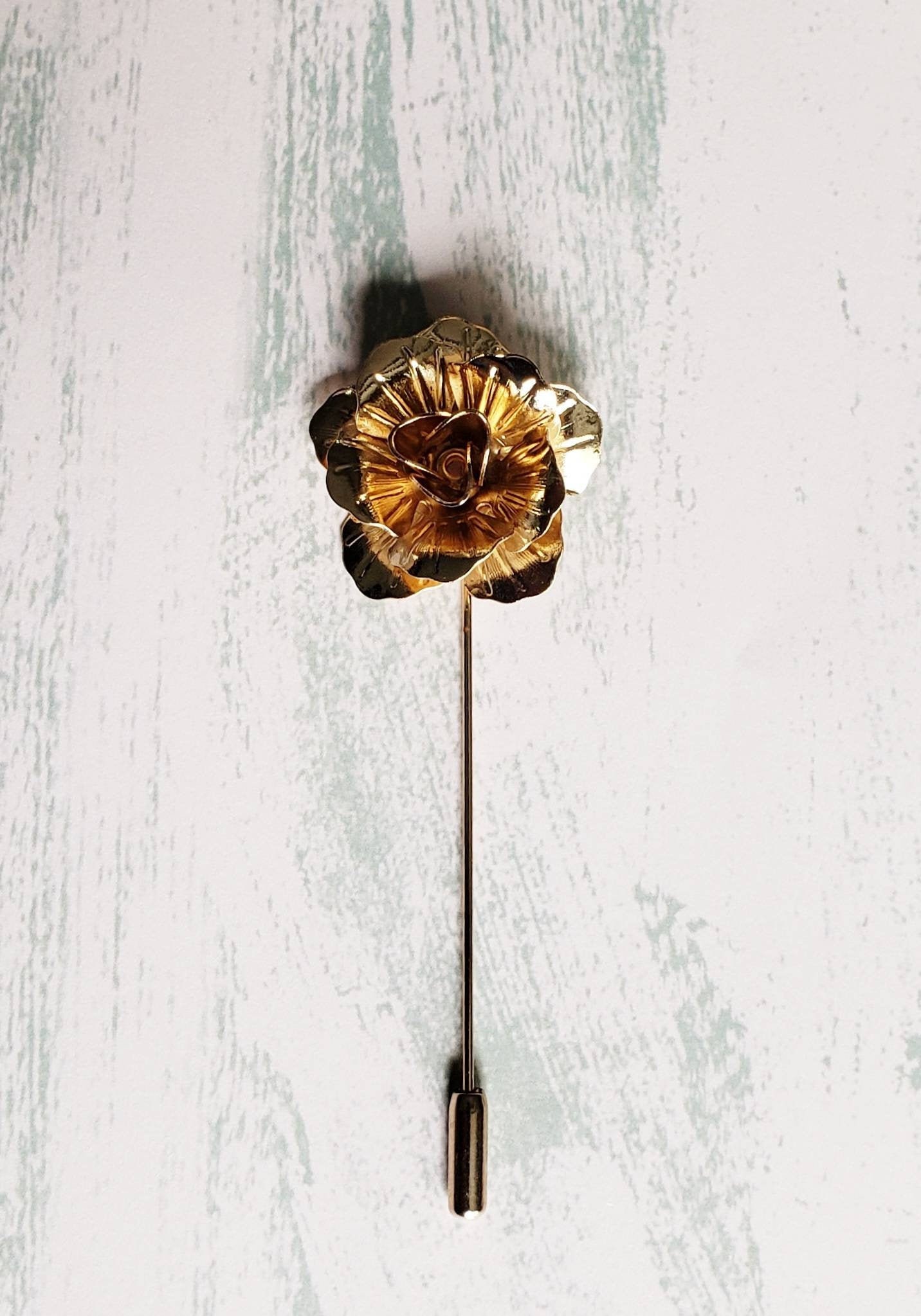 Rose Flower Lapel Pin Metal Gold, Rose Gold, Silver, Black Women