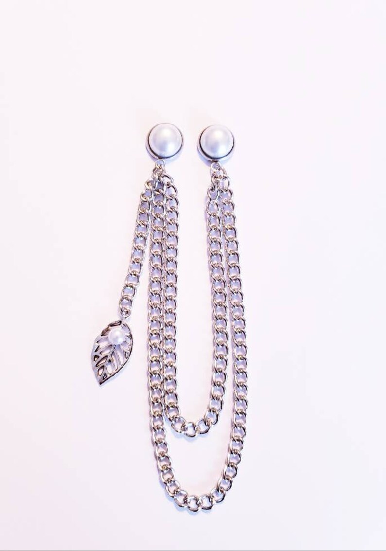 Elegant Pearl Lapel Pin Badge With Silver Chains Brooch Pin Etsy