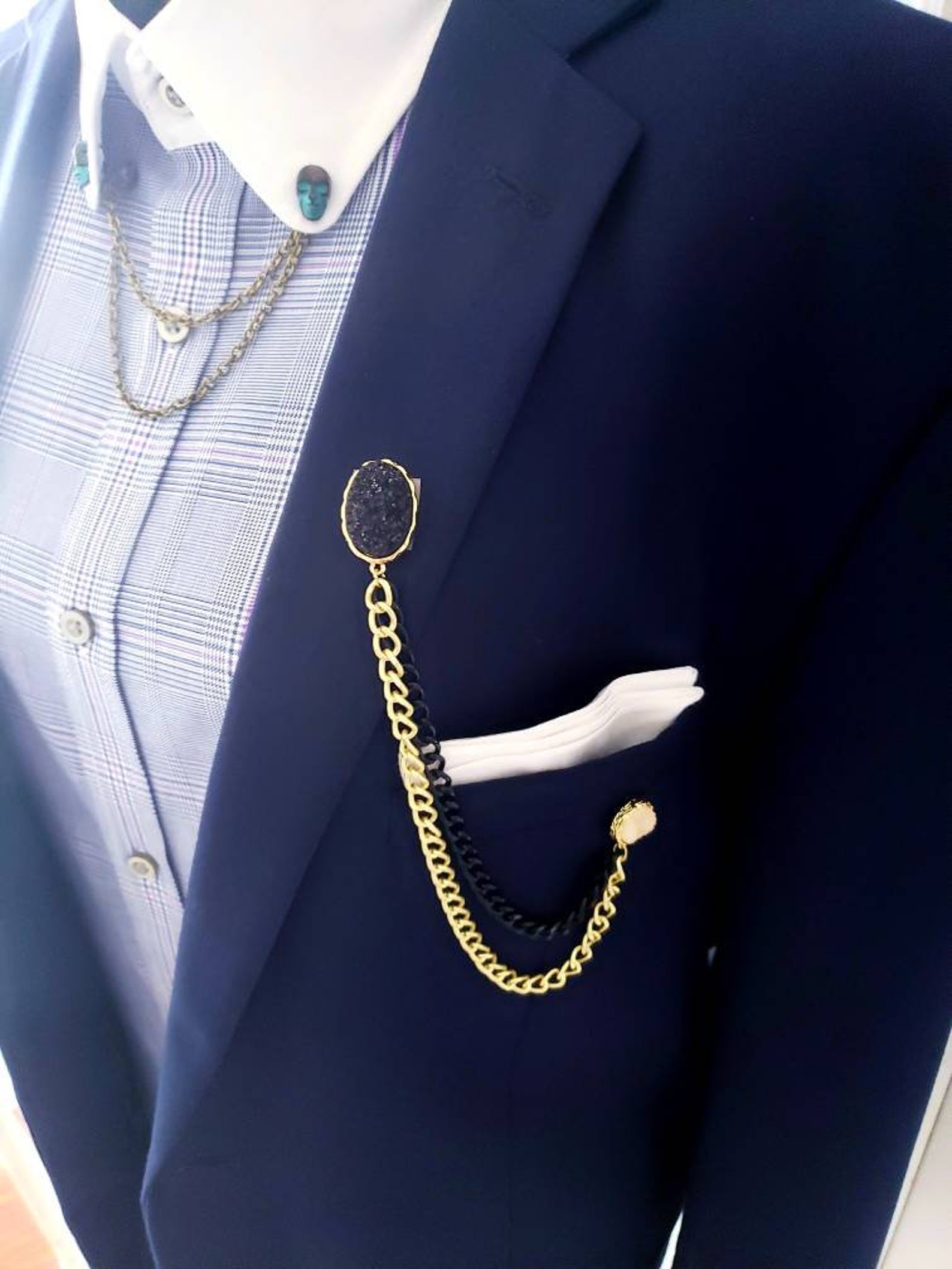 Elegant Lapel Pin Badge with Black/Gold Chains Brooch Pin for Etsy