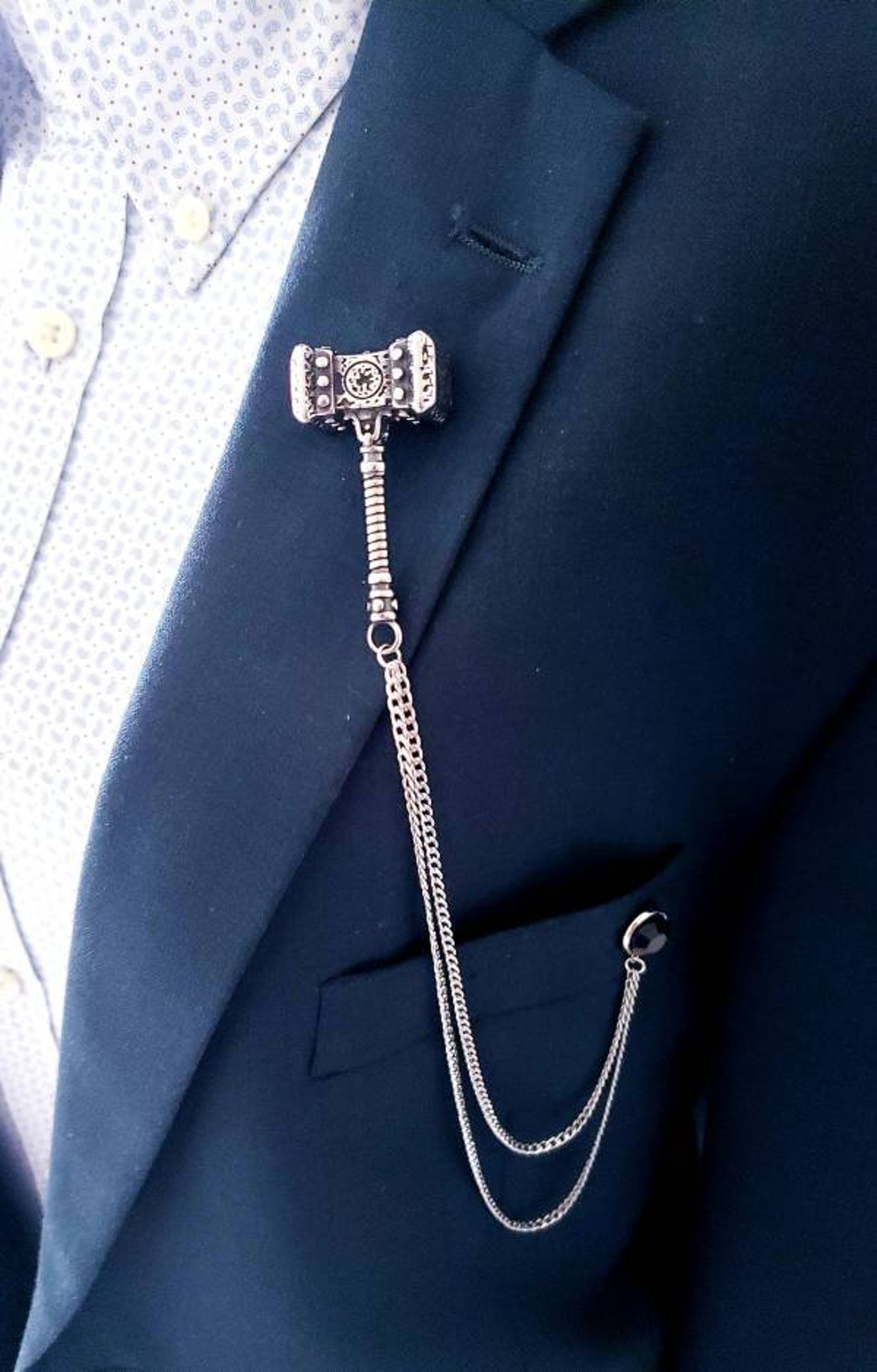 Silver Hammer Lapel Pin Badge With Silver Chains/black Etsy