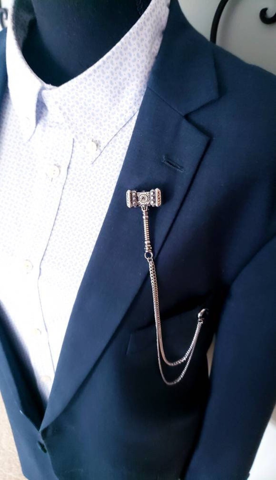 Silver Hammer Lapel Pin Badge With Silver Chains/black Etsy