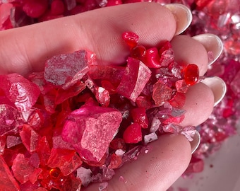 Ruby Red Crystal Mix Crushed glass - faux crystal chips - glitter ice - gravel - vase filler - nail art- resin geode - wedding decor - epoxy