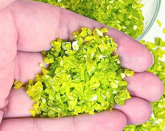 Crushed Glass Chartreuse green, 11 Sizes, Irregular Crystal Mirror Chips, Glass Glitter, Vase Filler, Epoxy Resin, Geode Art, Wedding Deco 0