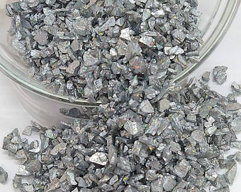 Crushed glass silver holographic sparkle glass chips - mirror - glitter gravel - crushed jewels glitter glass - geode - epoxy resin  0