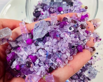 Amethyst Mix Purple Crushed glass -  faux Crystal chips - glitter ice - gravel - vase filler - resin geode - wedding decor - epoxy