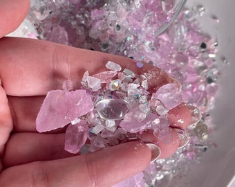 Rose Quartz Crystal Mix Crushed glass - faux Crystal chips - glitter ice - gravel - vase filler -  resin geode - wedding decor - epoxy