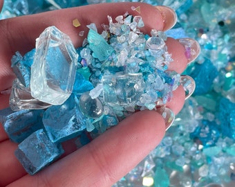 Blue Topaz Crystal Mix Crushed glass - faux Crystal chips - glitter ice - gravel - vase filler  - resin geode - wedding decor - epoxy