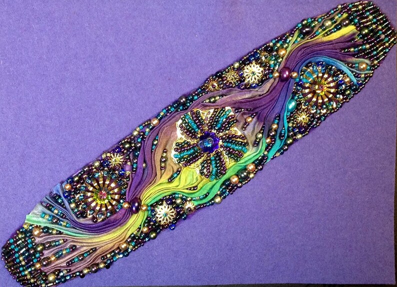Fields of Flowers Shibori Bracelet Kit With Beads Findings Brazilian Embroidery