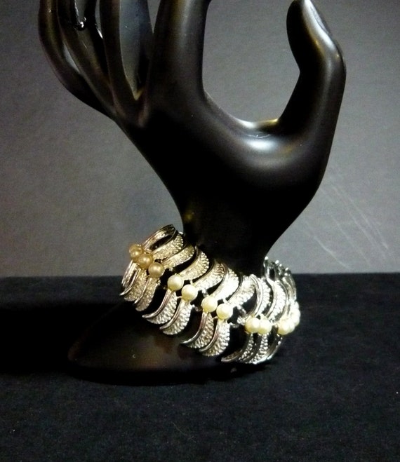 Vintage Kramer Silver-Tone and Faux Pearl Bracelet