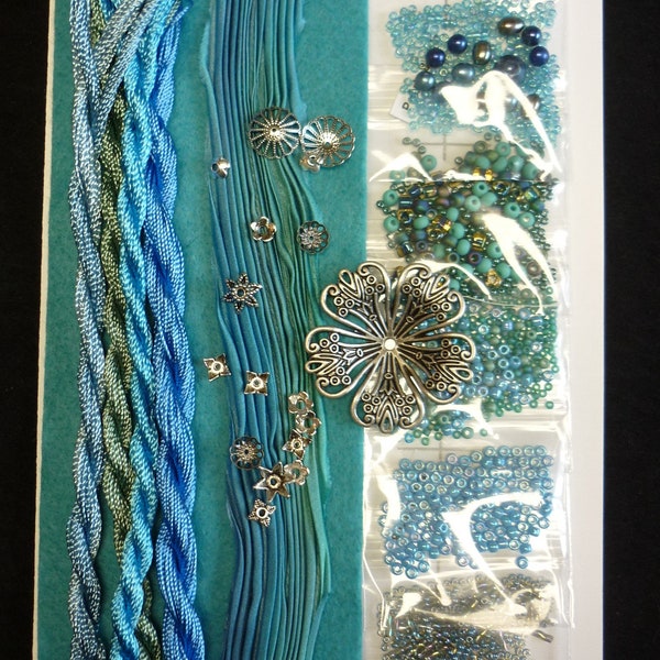 Kit bracelet Shibori avec perles trouve broderie brésilienne - Océan