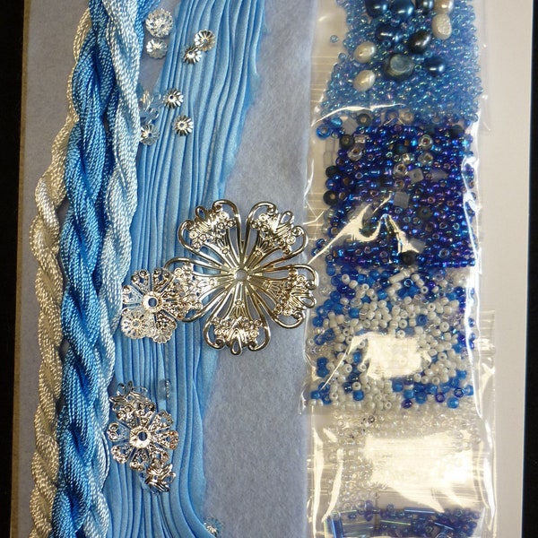 Kit bracelet Shibori avec perles trouve Broderie brésilienne - Soft Blue