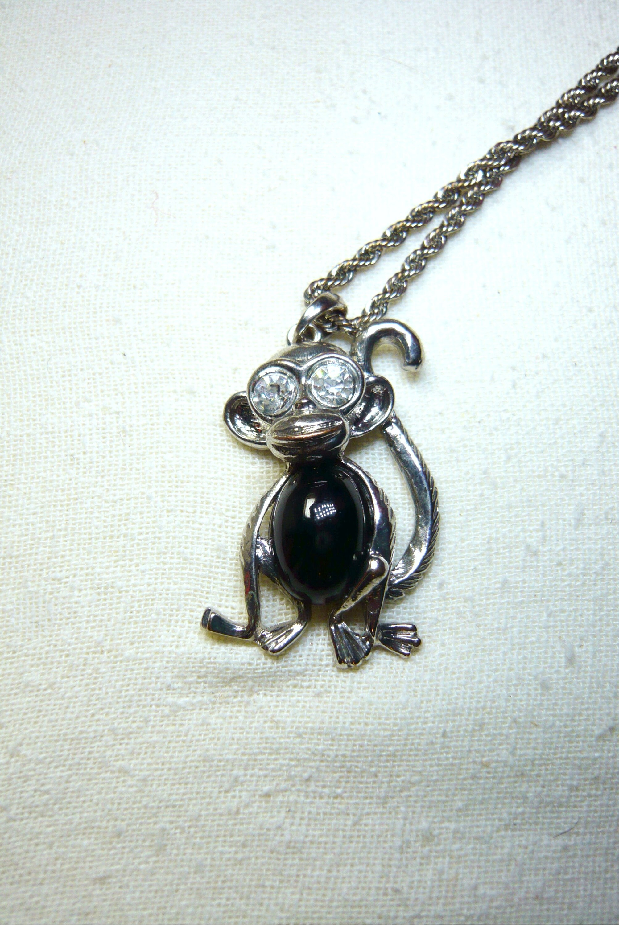 Vintage Jelly Belly Monkey Pendant Necklace With Rhinestone Etsy