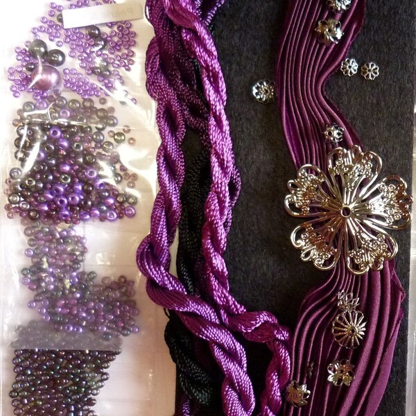 Kit bracelet Shibori avec perles trouve Broderie brésilienne - Deep Purple