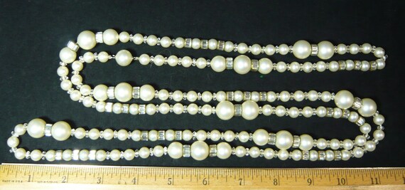 Unusual Vintage Faux Pearl & Rhinestone Baguette … - image 5