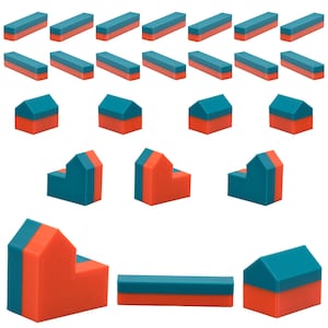 Dual Color Pieces for Catan Board Game | Replacement Player Sets | 4 Cities | 5 Settlements | 15 Roads | 68 Colors | 3D Printed