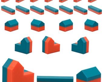 Dual Color Pieces for Catan Board Game | Replacement Player Sets | 4 Cities | 5 Settlements | 15 Roads | 68 Colors | 3D Printed