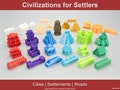 Civilizations for Catan Board Game | Replacement Player Sets | Settlers Pieces | Cities Settlements Roads | 68 Colors | 3D Printed