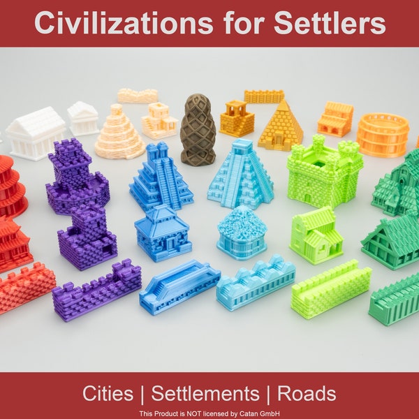 Unofficial Civilizations for Catan | Custom | Replacement | Board Game | Settlers | 3D Printed | Organizer | Accessories