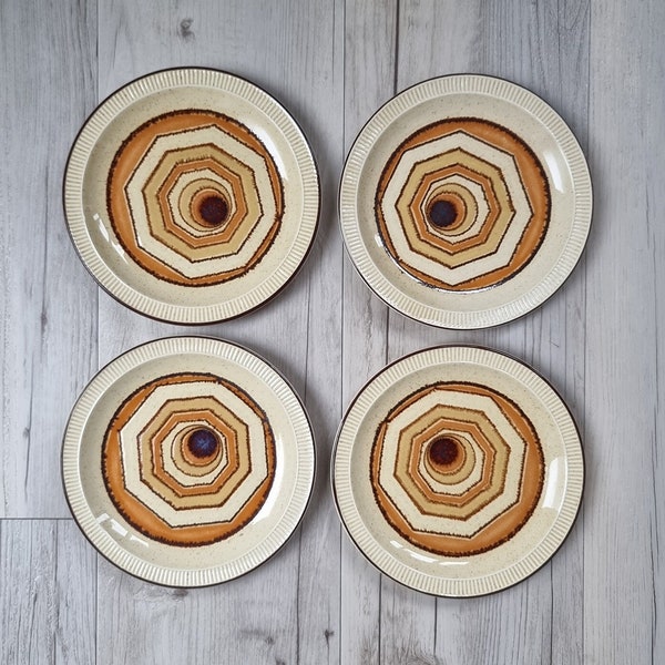 Set Of Four 1970's Poole Pottery Broadstone Vortex Tea Plates/Bread & Butter Plates