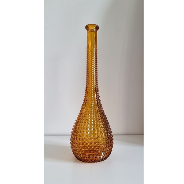 Mid-Century Italian Empoli Art Glass Diamond Pattern Genie Bottle/Decanter