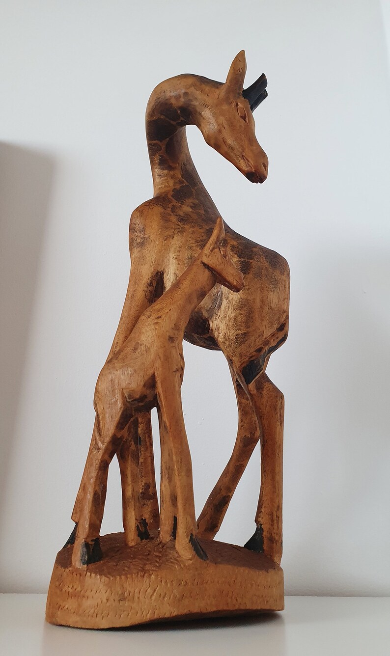 Statue Girafe En Bois 60cm – Décoration Savane Africaine, Pièce Artisanale Unique