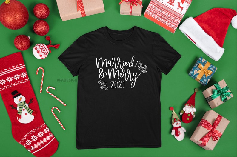 Merry and Married 2021 Couples Christmas Tshirts Our First Etsy