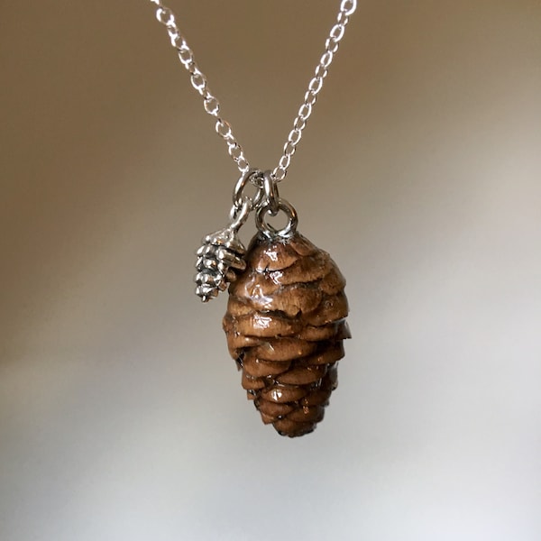 Real Pinecone Necklace • 925 Sterling Silver Chain • Small Pinecone • Forest Charm • Nature Jewelry • Silver Pinecone • Outdoor Woods Gift
