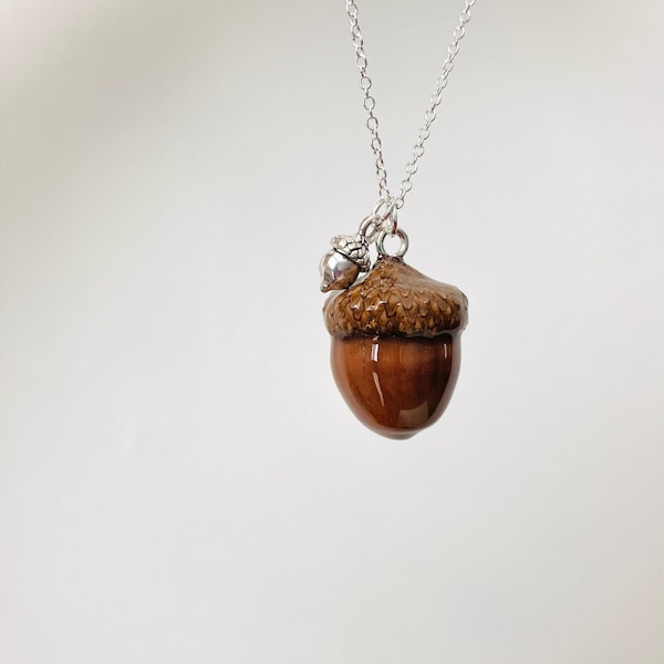 Real Acorn Necklace • 925 Sterling Silver Chain • Kiss Acorn • Forest • Peter Pan Kiss • Silver Acorn • Thimble Acorn • Neverland Jewelry