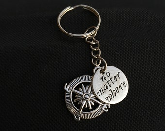 Silver Compass Keychain • No Matter Where • Traveler • Friendship Jewelry • Distance Keychain • BFF gift • Best Friend Gift • Silver Compass