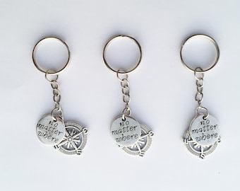 3 Keychain Set • Friendship Keychains for 3 Friends • Distance Gift Set • Friendship Gifts • Set of three • BFF • Compass • Travel Gift Set