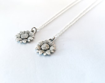 Sunflower Necklaces • Set of 2 • Dainty Necklace • 925 Sterling Silver • Best Friend Gift • Minimalist Jewelry • Set of Two • Flower • Charm