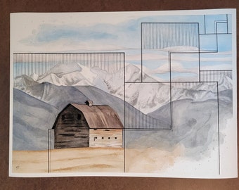 Watercolor Painting Fine Art Print - Montana Mountain Landscape