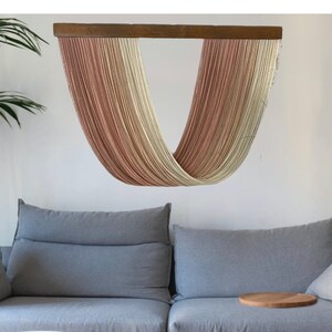 Beige Wall Art Large Extra Full Dip Dye Wall Hanging Peach Dip Dye Ombre Fiber Art Yarn Bohemian tapestries, Tan Wall Hanging Tapestry
