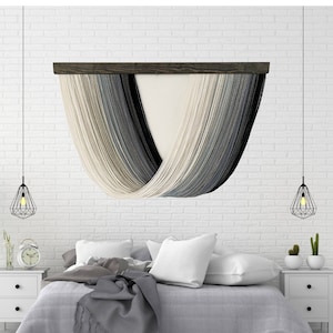 Black ombre woven wall art Medium Grey Gray Ombre Dip Dye Wall Hanging Fiber Art Tapestry Textile wall art, macrame wall hanging,