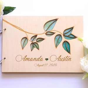 Greenery Wedding Guest Book, Wood guest book, Wedding album, Wedding guestbook, Guest book wedding, Green wooden book, Custom Guest books,
