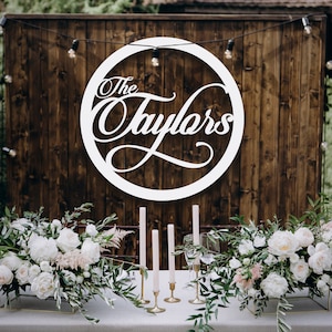 Personalized Wooden Wedding Signs with Names, White Wedding Sign Round, Wedding Name Signs Wood, Cutout Name Sign Wedding for Backdrop