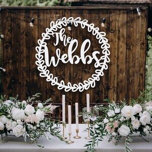 Personalized Last Name Sign Cut Out, Laser Cut Wedding Sign with Name and Date, Round Wedding Sign Backdrop, Circular Wedding Sign Wooden