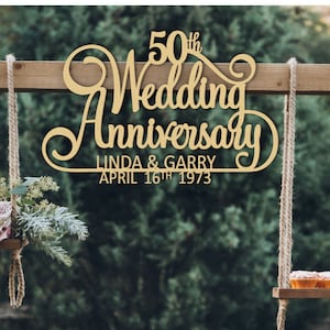 Decoraciones para el 50.° aniversario de bodas, decoraciones para el 50.° aniversario, aniversario de bodas de oro, letrero de madera para aniversario, letrero para el 50.° aniversario