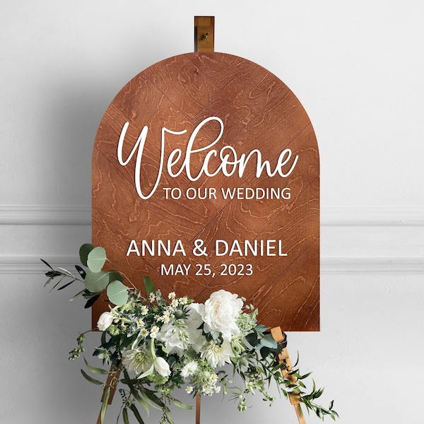 Plaque de bienvenue pour mariage en bois, grande plaque de bienvenue en bois, plaques de bienvenue en bois, plaque de bienvenue pour mariage rustique, plaque de bienvenue en arche, plaque en forme d'arche